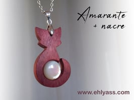Pendentif Chat en bois + Pierre