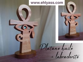 Sculpture Ankh égyptienne et oeil d'Horus + pierre