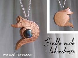 Pendentif Renard en bois + Pierre 14mm
