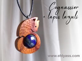 Amulette Chat en bois + Pierre