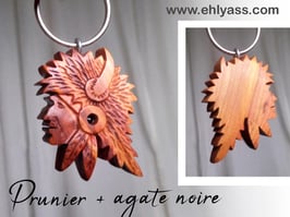 Porte-clé Chef indien Shaman Bison + pierre