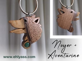 Porte-clé Chien Border collie sculpté + pierre