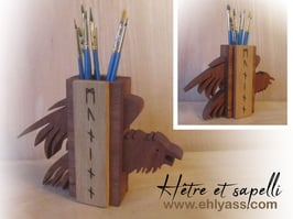 Pot à pinceaux ou crayons Corbeau Huginn et Muninn en deux bois
