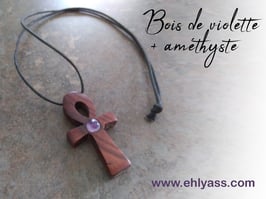 Pendentif ou amulette ANKH en bois et Labradorite