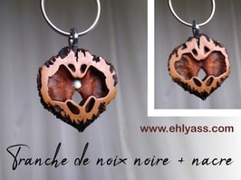 Porte-clé Tranche de Noix noire + pierre 4mm