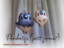 Pendentif Tête de Renard / loup sculpté + pierre