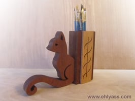 Pot à pinceaux ou crayons Chat en deux bois