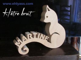 Sculpture Chat assis + prénom jusqu'à 7 lettres