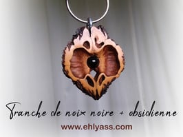 Porte-clé Tranche de Noix noire + pierre 8mm
