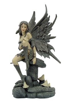 Fairy Myths-Elfe auf Pilz grau-grün