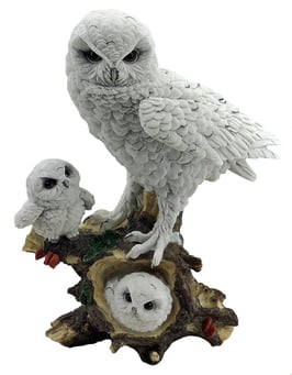 Eule mit zwei Küken weiss