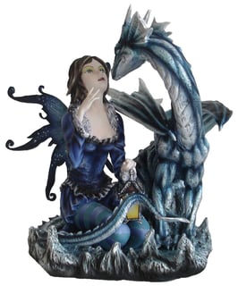 Elfe blau sitzend mit Drachen