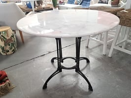 Round Marble Top Black Iron Base 4 Seater Dining Table