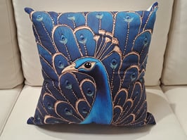 BRAND NEW Royal Blue & Gold Peacock Cushion