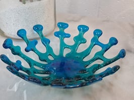 Small Blue Glass Coral Shape Bowl