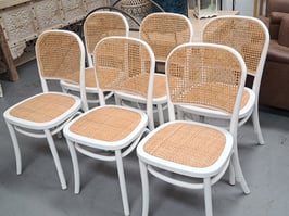 "James Lane" Set 6 White Timber & Rattan Dining Chairs