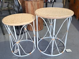 BRAND NEW Round Cane Top White Metal Side Table - 2 Sizes