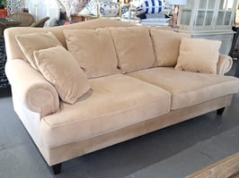 Camel Velour 3 Seater Rolled Arm Feather & Foam Lounge