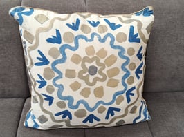 Blue & Gold Pattern Feather Cushion