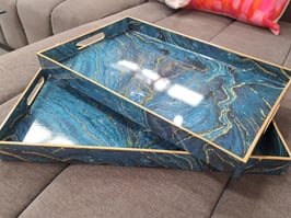 BRAND NEW Marbled Blue & Gold Tray - 2 Sizes