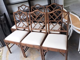 Set 6 "Chippendale" Timber & Linen Dining Chairs