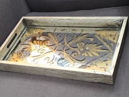 BRAND NEW Distressed Gold Print Mirrored Tray