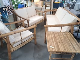 EX DISPLAY Weatherproof Bamboo 4 Pce Outdoor Lounge Suite