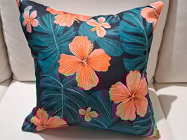 BRAND NEW Outdoor Waterproof Orange Hibiscus Cushion - 2 Available