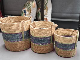 BRAND NEW Blue Stripe Cane Basket with Handles - 3 Sizes
