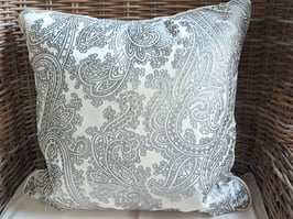 Silver & Ivory Paisley Feather Cushion - 3 Available