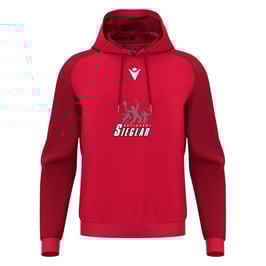 MACRON Horn Hoodie Rot mit Sieglarer TV Ballsport-Logo und Wunschname
