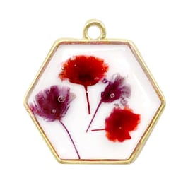 Anhänger mit getrockneter Blume Hexagon