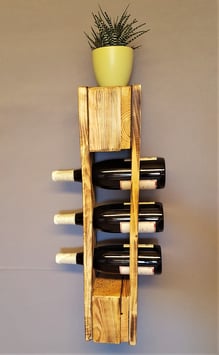 Weinflaschenregal klein, geflammt weiß oder natur, 68 x 14 x 14, Platz für 3 Flaschen, individualisierbar