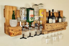 Wandbar, geflammt, 120 x 40 x 15, Dosierer für 4 Schnapsflaschen + Ablage + Gläserhalter