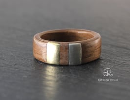 Holzring "twice" Nussbaum, Silber und Gold