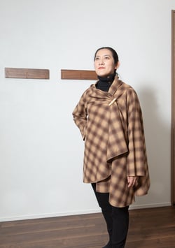 マントコート-マフラー付き（ブラウンチェック）