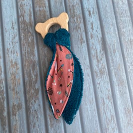 Anneau de dentition ourson avec doudou vieux rose