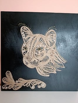 Bild Pano Katze aus Jute auf Holz Handarbeit