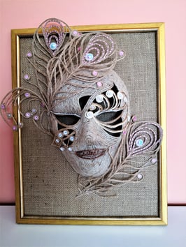 Maske aus Jute Handarbeit Wohndekor Wanddekor Bild home decor