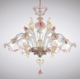 Miss Vivaldi lampadario di Murano colore rosa  ed oro 24K