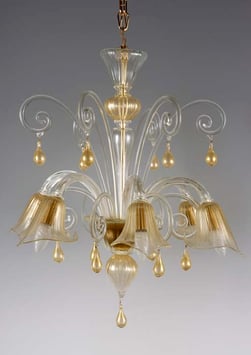 Bach lampadario in vetro di Murano colore trasparente con oro 6 luci