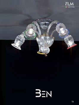 Plafoniera Ben in Vetro di Murano con Profili Multicolore – Per Soffitti Bassi