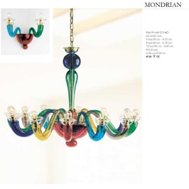 Mondrian: Lampadario  di Murano colorato con forme lineari e sinuose