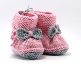 Strickschuhe Merino rosa mit Schleife