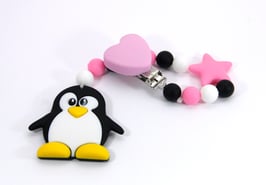 Beisskette mit Anhänger Pinguin rosa