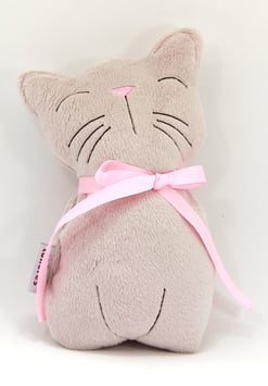 Spieluhr Büsi hellgrau mit rosa Schleife