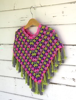 Poncho hellgrün/violett/pink