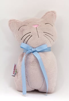 Spieluhr Büsi hellgrau mit blauer Schleife