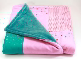 Patchworkdecke / Kuscheldecke petrol/pink