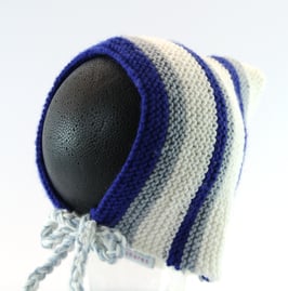 Strickkäppchen  blau/grau/creme